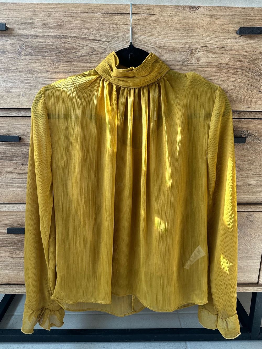 Anthropologie Mustard High-Neck Ruffle Sleeve Blouse